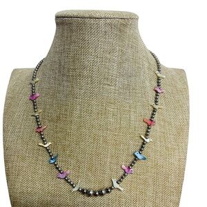 Southwest Style Necklace Single Strand MOP Bird Fetish Beads & Shell Heishi